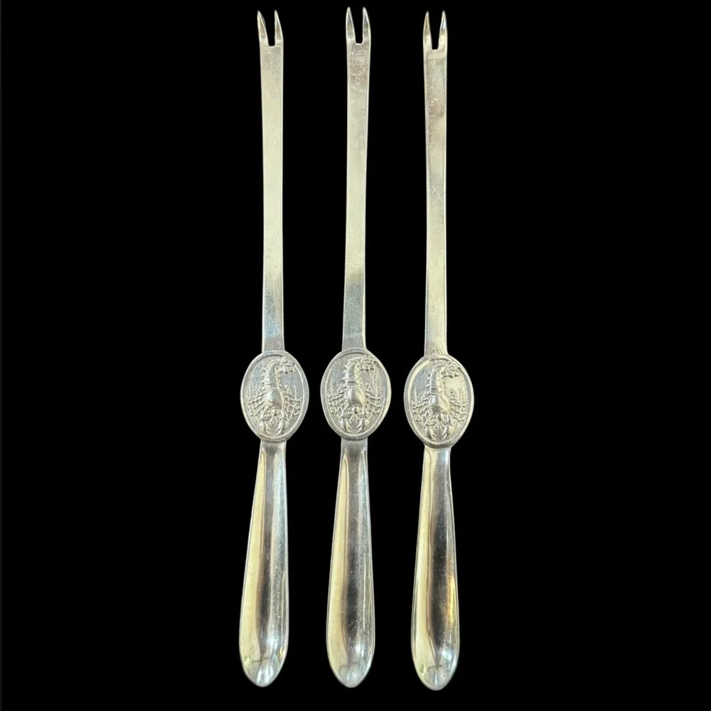 EPNS SET OF 3 Vintage Silver Plated‎ Lobster Pick Forks